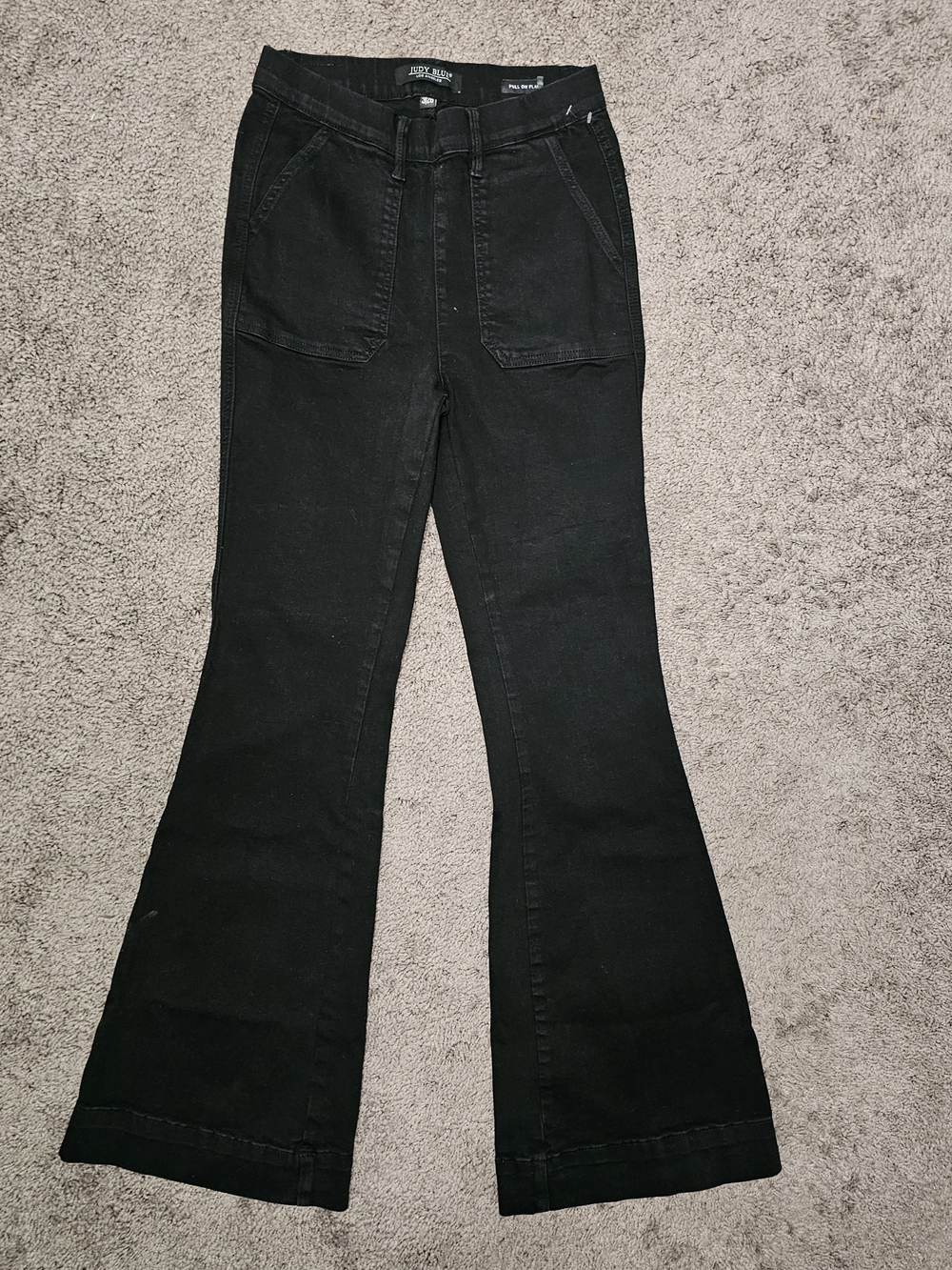 Judy Blue Pull On Flare Jeans Black High Rise Stretch Denim Size 3/26